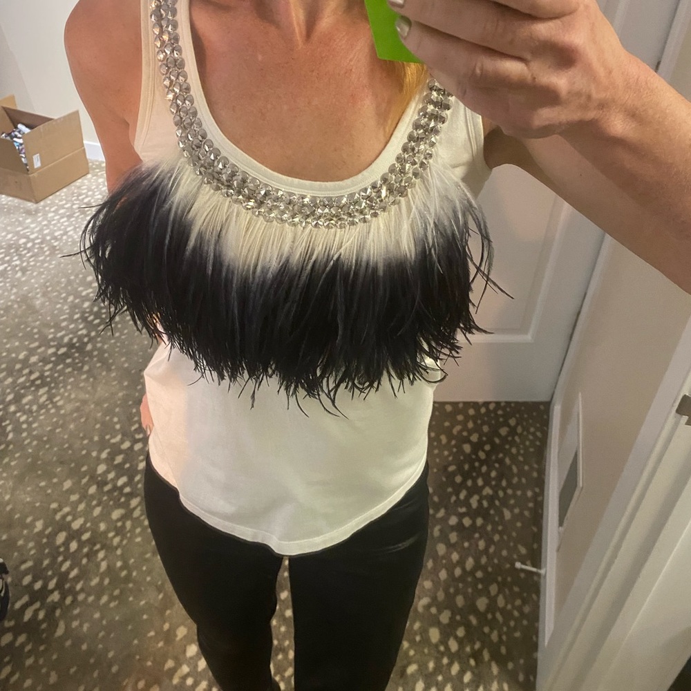 💫💥🎉 RARE Givenchy ostrich feather silver stud cotton tank S - Picture 5 of 11